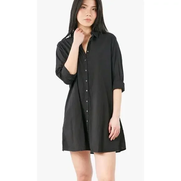 black oversized button down shirt dress Vestido Maxi Eleanor Shirt - Negro